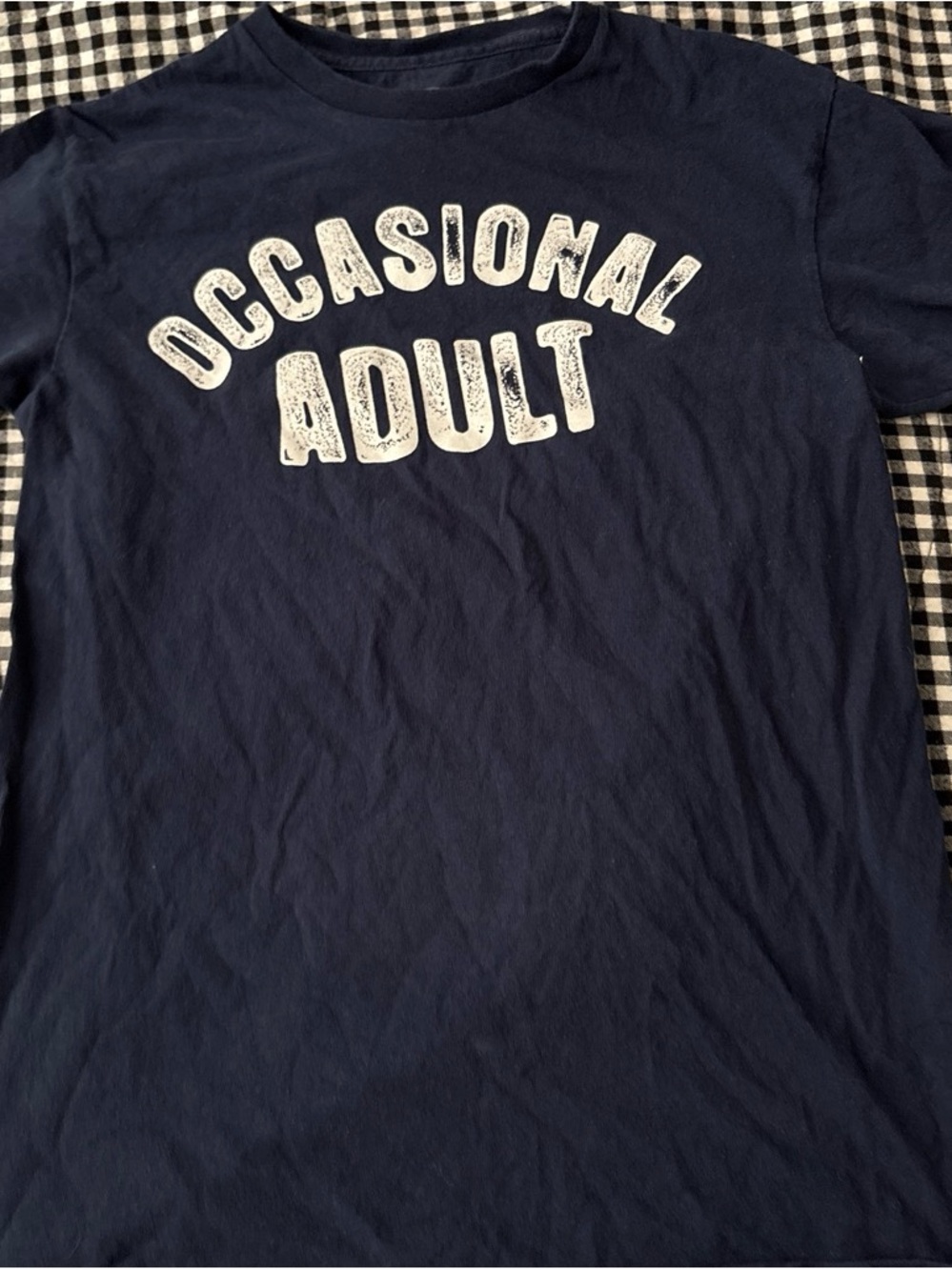 & Other Stories Navy Short Sleeve Tee with White 'Occasional Adult' Graphic